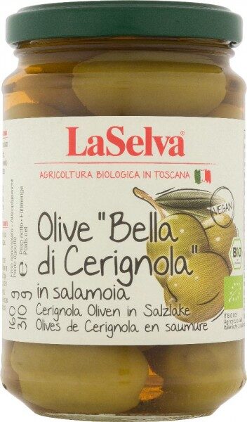 BIO zaļās olīvas "Bella di Cerignola" sālsūdenī, 310 gr 
